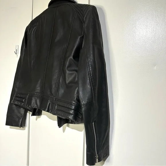 Mango Black Leather Crop Biker Jacket - Picture 4 of 4